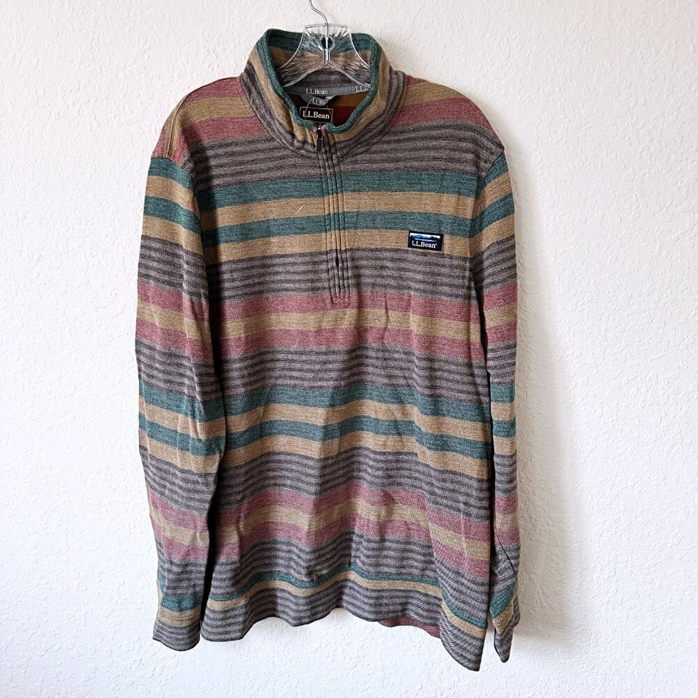 Men's L.L.Bean Comfort Stretch Piqu Stripe 1/4 Zip Pullover 514027 Sweater XL